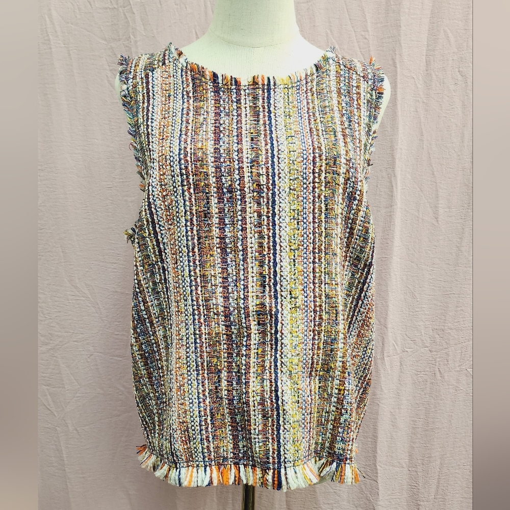 Anthro Maeve Women's Textured Tweed Raw Hem Tank-(Size:14) - Picture 2 of 10
